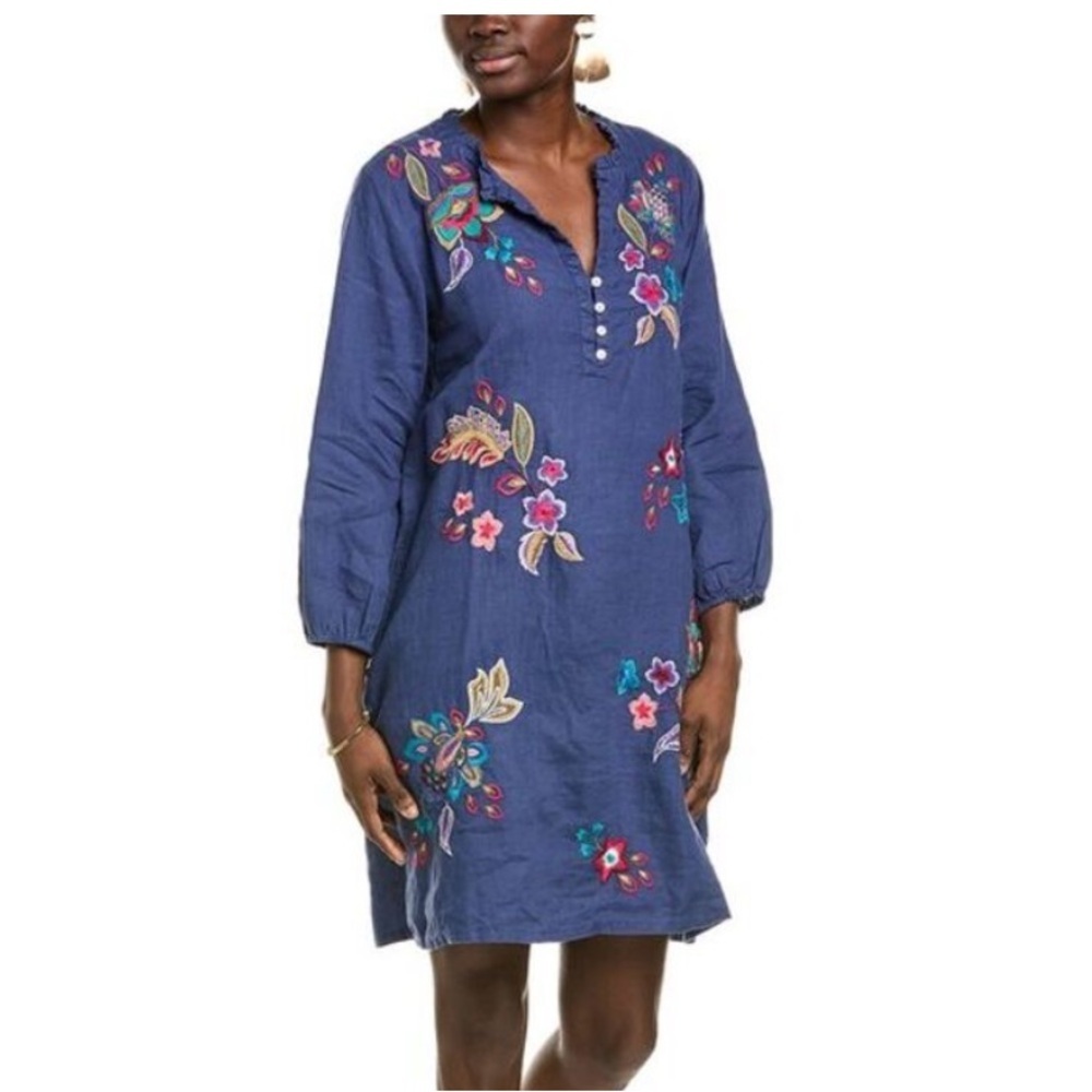 Johnny Was Ethal Linen Shift Dress Blue Size S - Picture 1 of 14